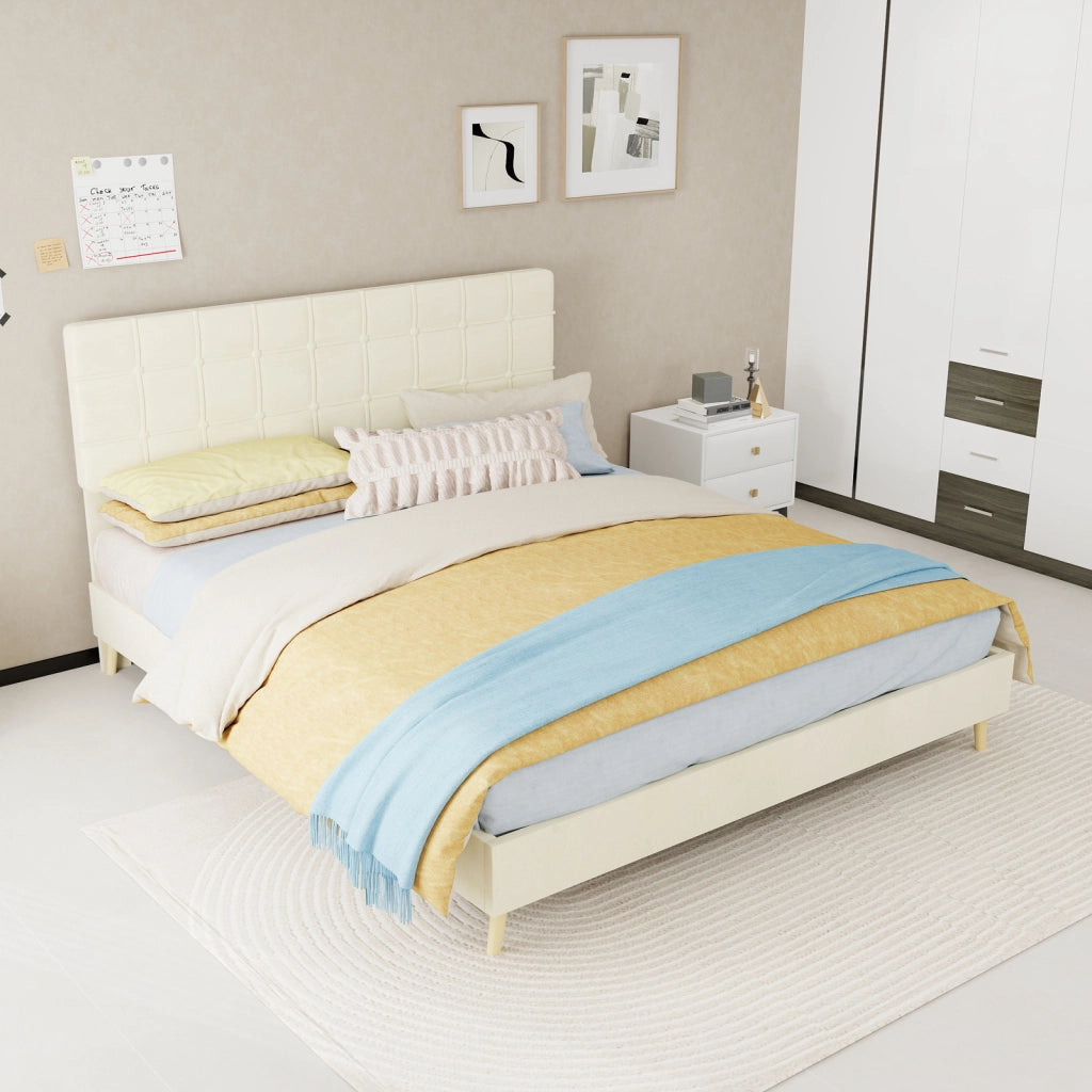 Letto matrimoniale rivestito in velluto beige dimensioni 160x200 cm