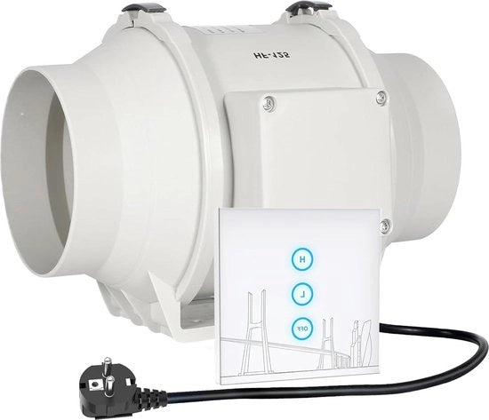 Ventilatore da Bagno a Controllo di Velocità Senza Fili 125 cm (5 pollici) - Adatto per Bagno Ufficio Hotel Hydrocultura - Diametro 125 mm