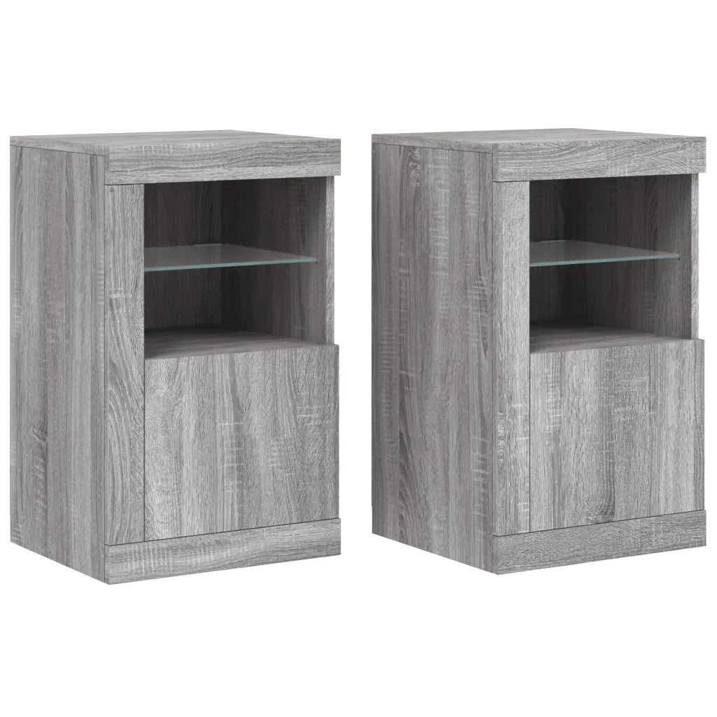 Armadietti con Luci LED 2pz Grigio Sonoma in Legno Multistrato 836641
