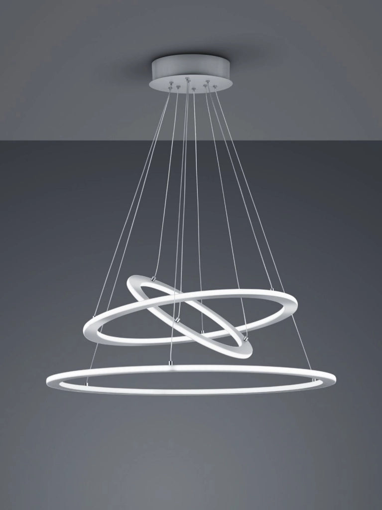 DURBAN SOSPENSIONE LED 75W  8900lm, 3000KTRIPLO ANELLO ACCIAIO SATINATO INTENSITA' REGOLABILE A SCATTO D. 80CM