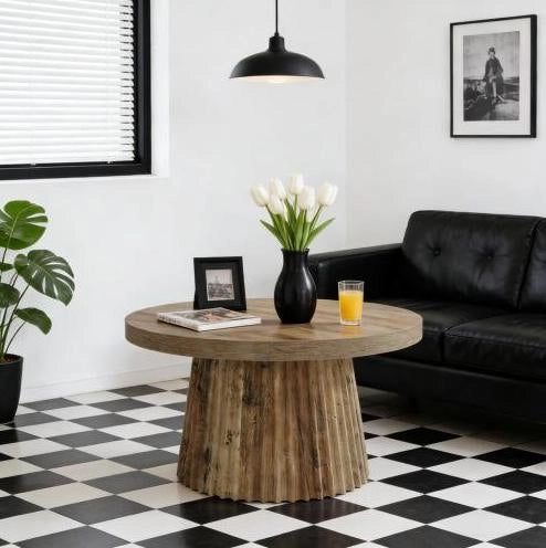 Tavolino da caffè rotondo 80 cm in MDF marrone