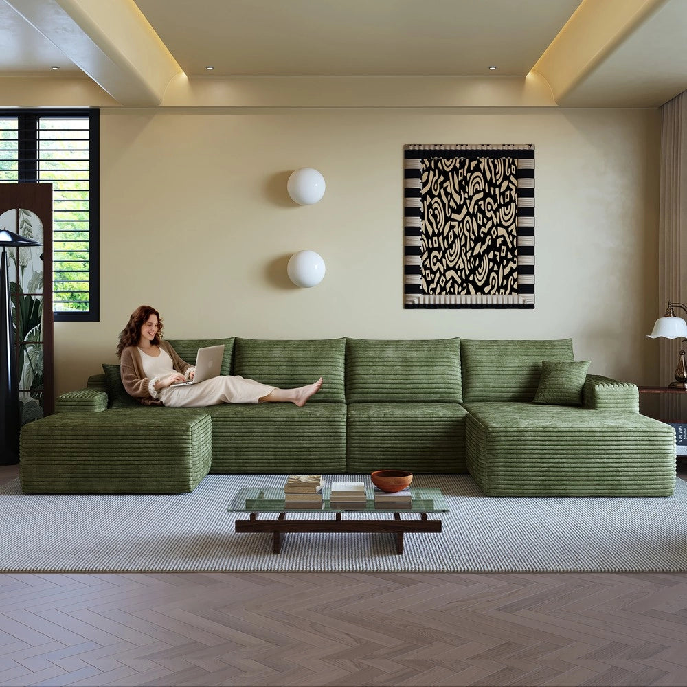 Divano angolare Chaise Longue ¨C Minimal ¨C Verde 340cm velluto imbottito senza montaggio