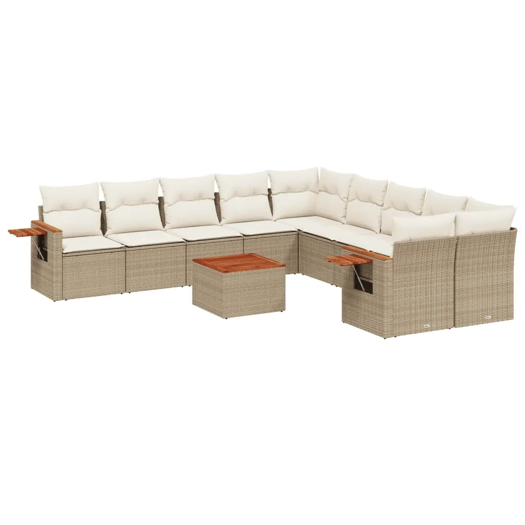 Set Divani da Giardino 11 pz con Cuscini Beige in Polyrattan