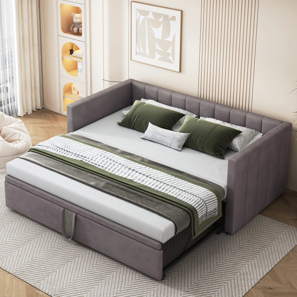 Letto sofa estraibile in velluto grigio 180x200 cm