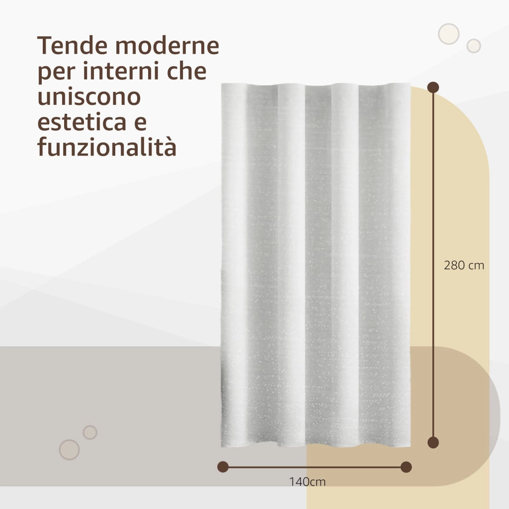 Tende per Interni Camera da Letto e Soggiorno Con Anelli - 140x280cm - 2 Pezzi Colore: BIANCO