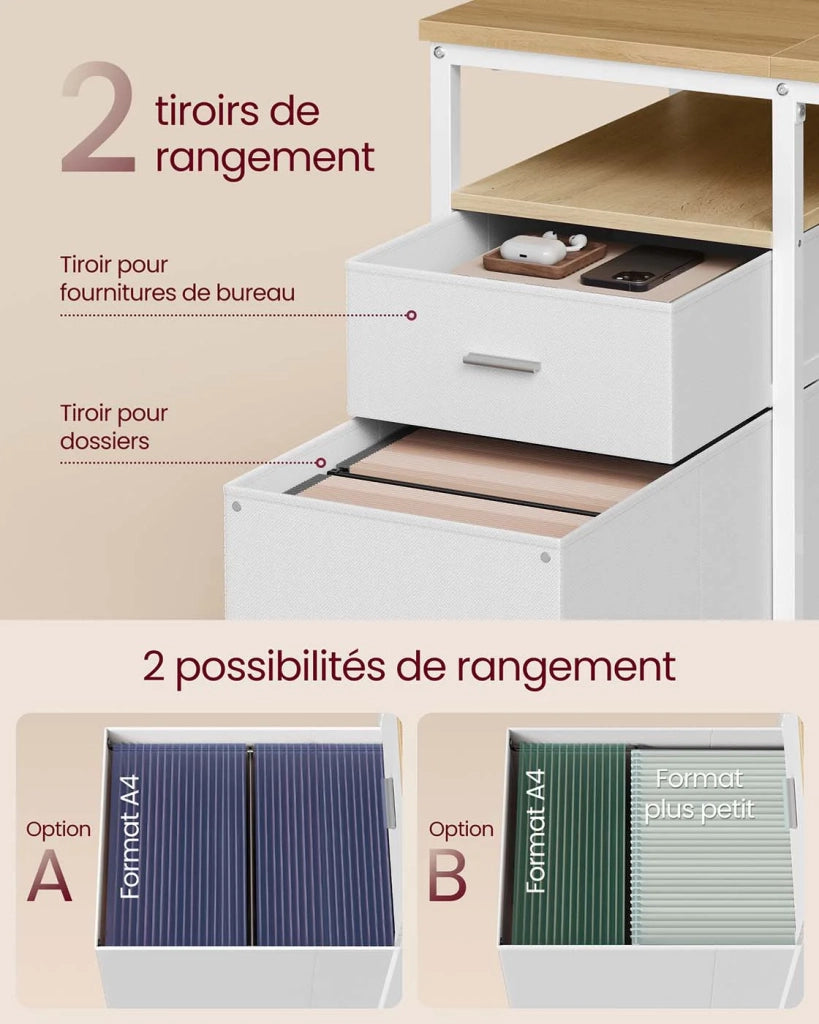 Scrivania per computer con contenitore 3 ripiani 2 cassetti 60 x 140 x 76 cm per ufficio/soggiorno stile industriale marrone 12_0004570