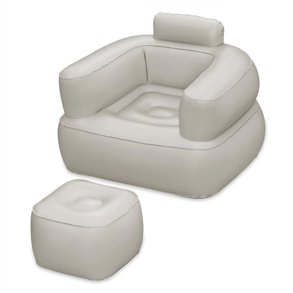 Trade Shop - Poltrona Gonfiabile Relax Comfort Con Braccioli Pouf Poggiapiedi Comfi Cube 107x99x80cm -