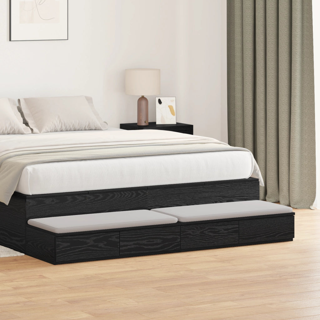 Cassetti per letto Nero Rovere 150x36,5x16,5 cm Legno ingegnerizzato