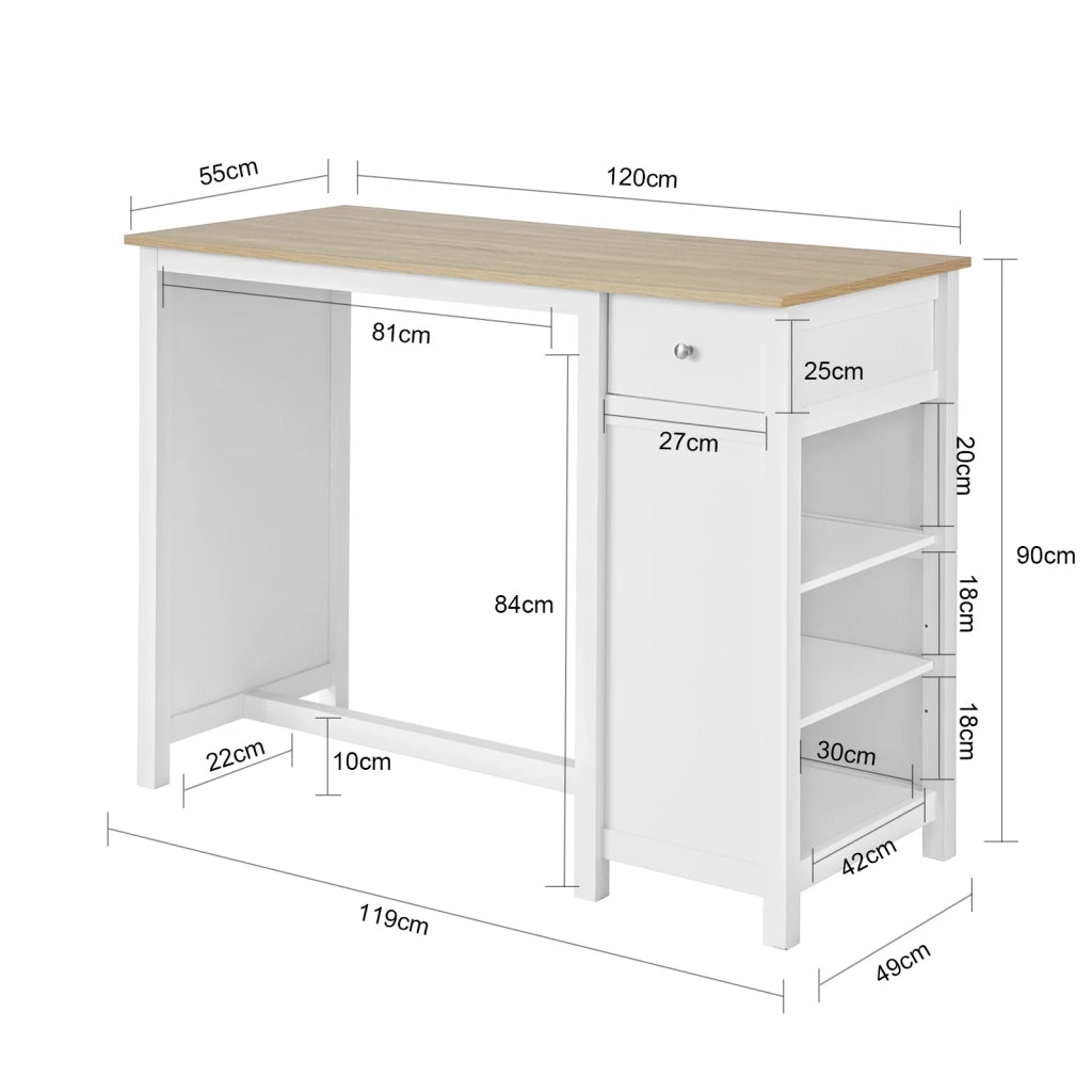 Penisola Cucina Tavolo Alto Bar in Legno Lunghezza: 120 cm profonditĂ : 55 cm Altezza: 90 cm Bianco FWT64-WN