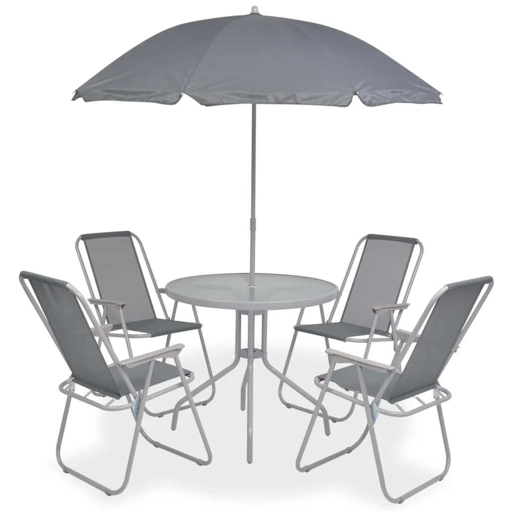 Set da Pranzo da Giardino 6 pz in Acciaio e Textilene Grigio cod mxl 34943