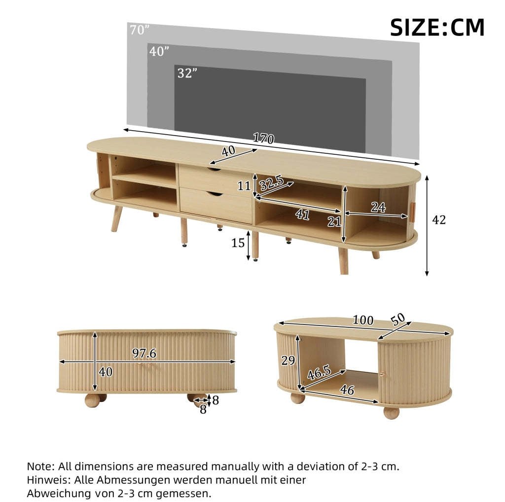 Set mobile TV e tavolino in MDF effetto noce chiaro