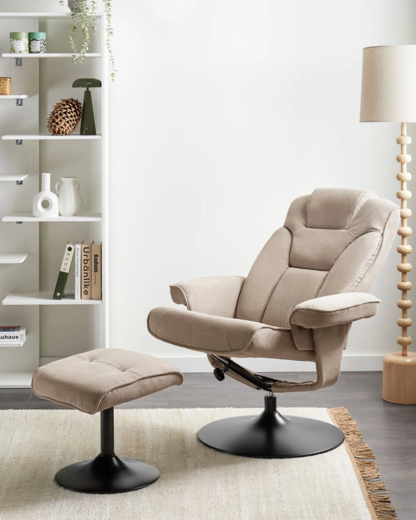 Poltrona reclinabile Taupe con poggiapiedi Poylester Tessuto girevole imbottito Struttura in metallo Design retrò