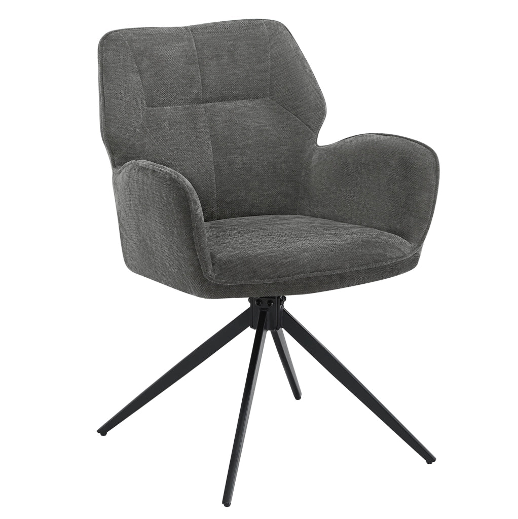 Set di 2 sedie girevoli 60x56x59 cm con braccioli e schienale avvolgente; chenille; grigio scuro