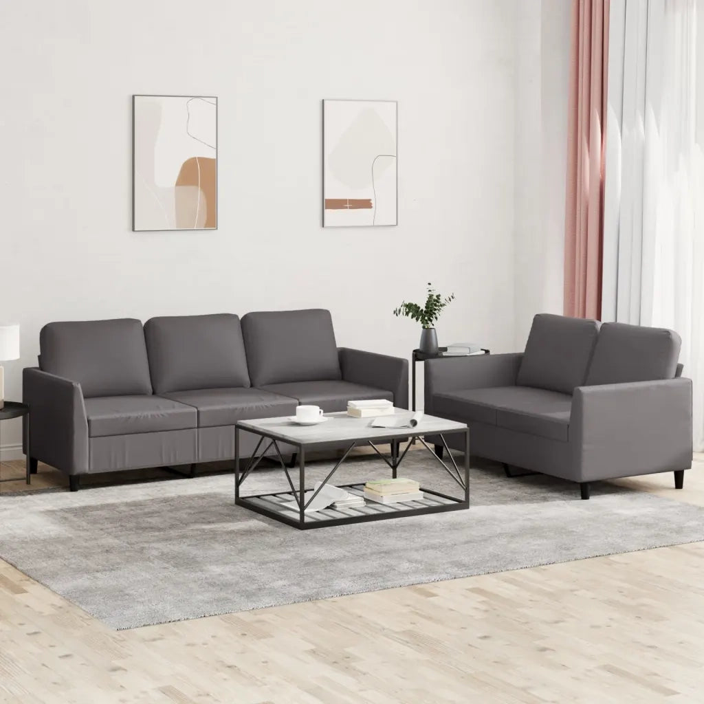 Set di Divani 2 pz con Cuscini Grigio in Similpelle 3201762