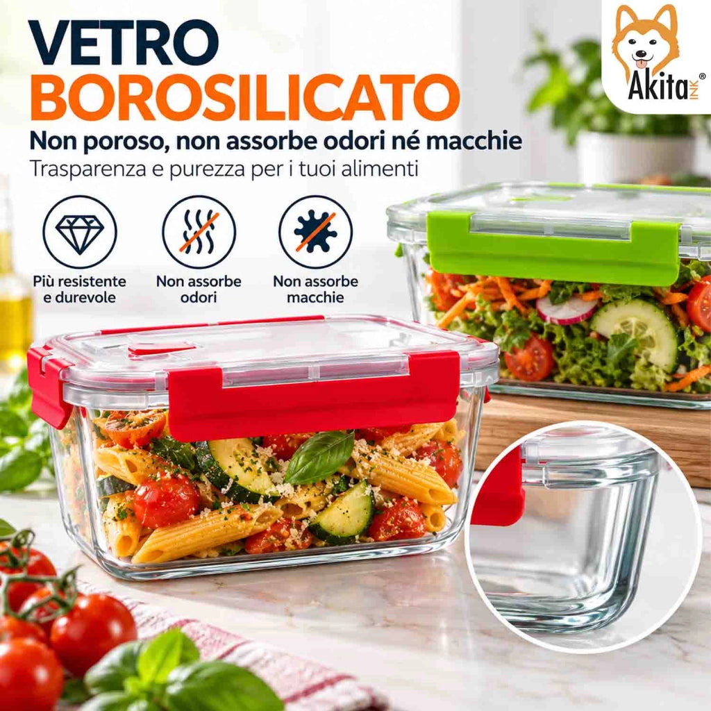 Akitaink Set 4 Contenitori Rettangolari Click Clack in Vetro
