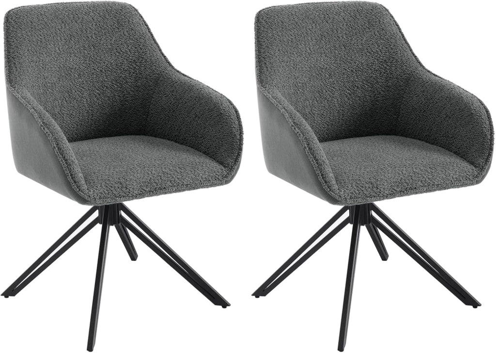 Sedie Sala da Pranzo 2 Pezzi, Sedie Cucina, Sedia Ufficio, Sedie da Pranzo Girevole Moderne con Gambe in Metallo, Seduta in Tessuto Bouclé e Velluto a Coste, Grigio Scuro, EZS11dgr-2