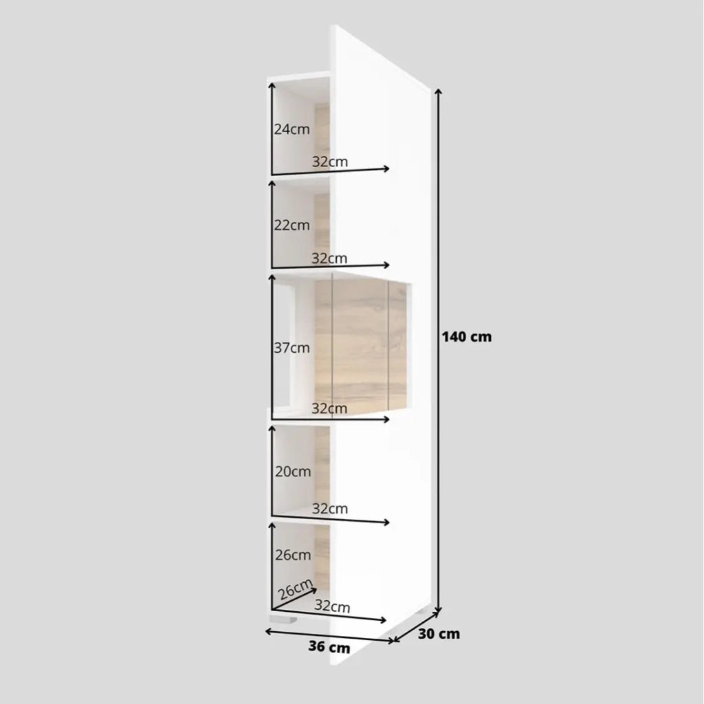 Vetrina 1 porta parzialmente vetrata collezione EVA. Colore bianco e rovere.