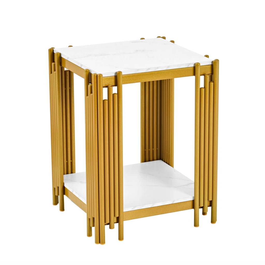 TAVOLINO 55x43x40 cm in MDF e metallo bianco/oro