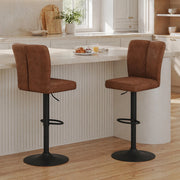 Sgabello da Bar Set da 2 Girevole Regolabile in Altezza con Schienale e Poggiapiedi in Tessuto Marrone e Metallo Nero