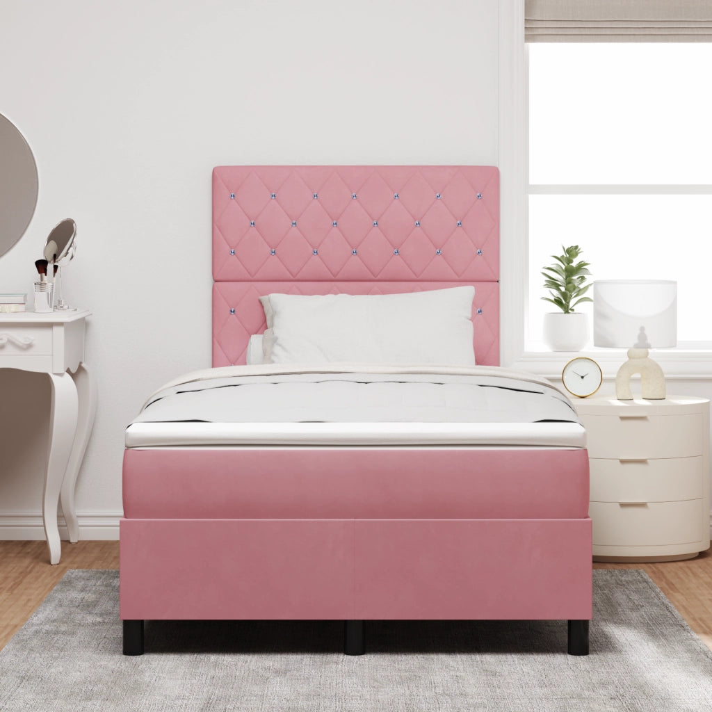 Letto Box Spring  con Materasso Rosa Piccolo Doppio in Velluto