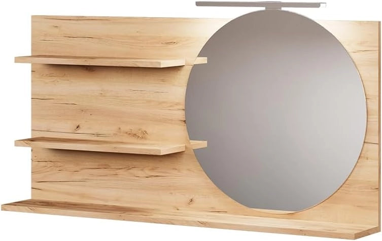 Specchio con mensola Avena, Bianco, 80 x 50 cm con 3 scomparti aperti, per montaggio a parete con illuminazione LED integrata