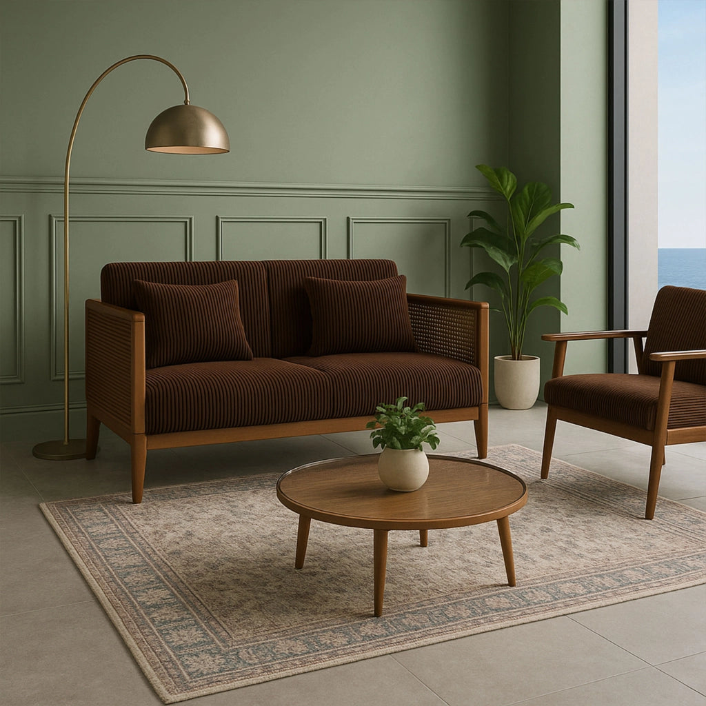 Boca Duo - Divano 2 Posti 143x80x84,5 cm Divanetto in Legno Massello Noce e Polyrattan con Cuscini Marrone