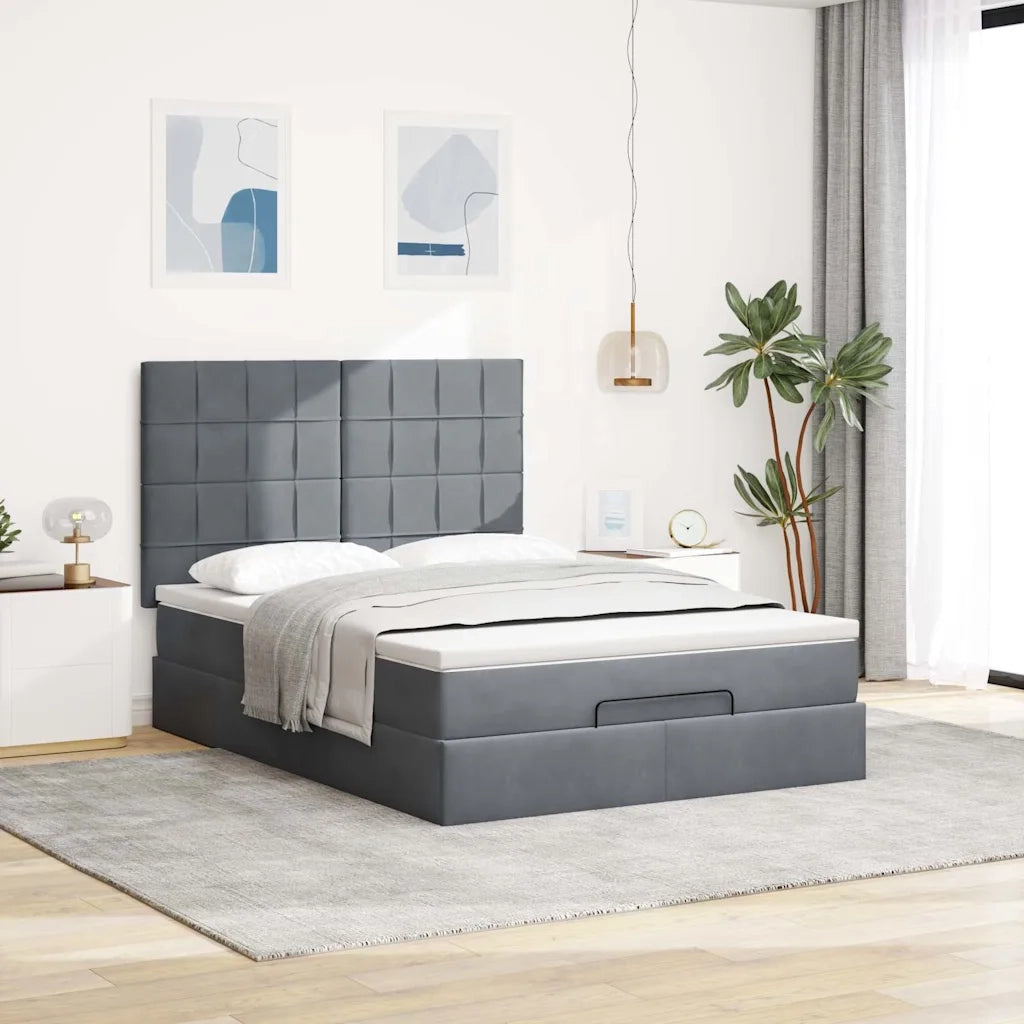 Struttura Letto Pouf con Materassi 140x190 cm Velluto 3313470