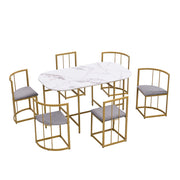 Set tavolo da pranzo; 6 sedie; struttura in ferro dorato; MDF; oro