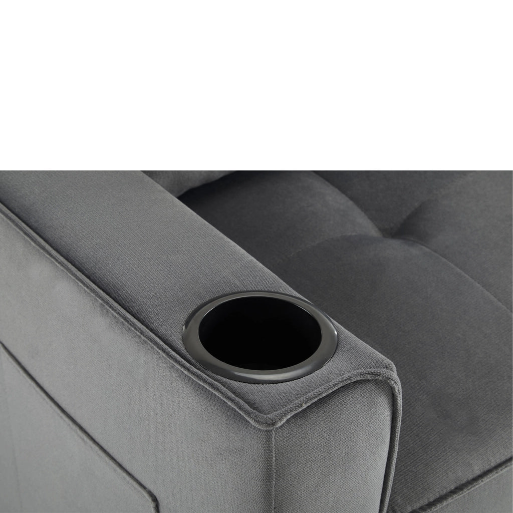 OKWISH Divano Letto 2 Posti, Schienale Regolabile a 3 Posizioni con Portabicchieri e Tasche Laterali, Velluto Grigio