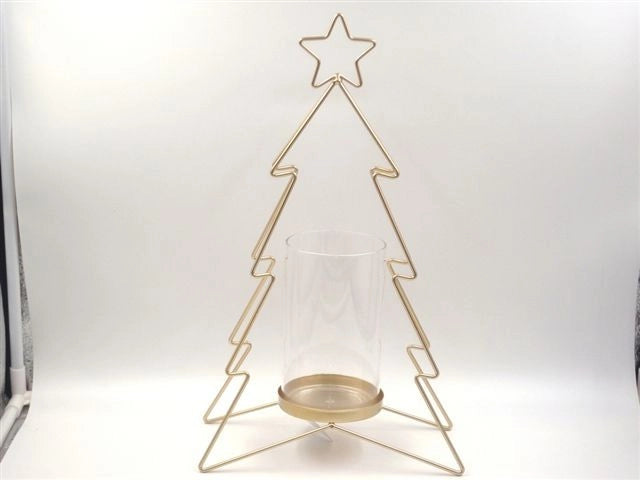 Candeliere Portacandela Natalizio Forma Albero di Natale in Metallo 28 cm