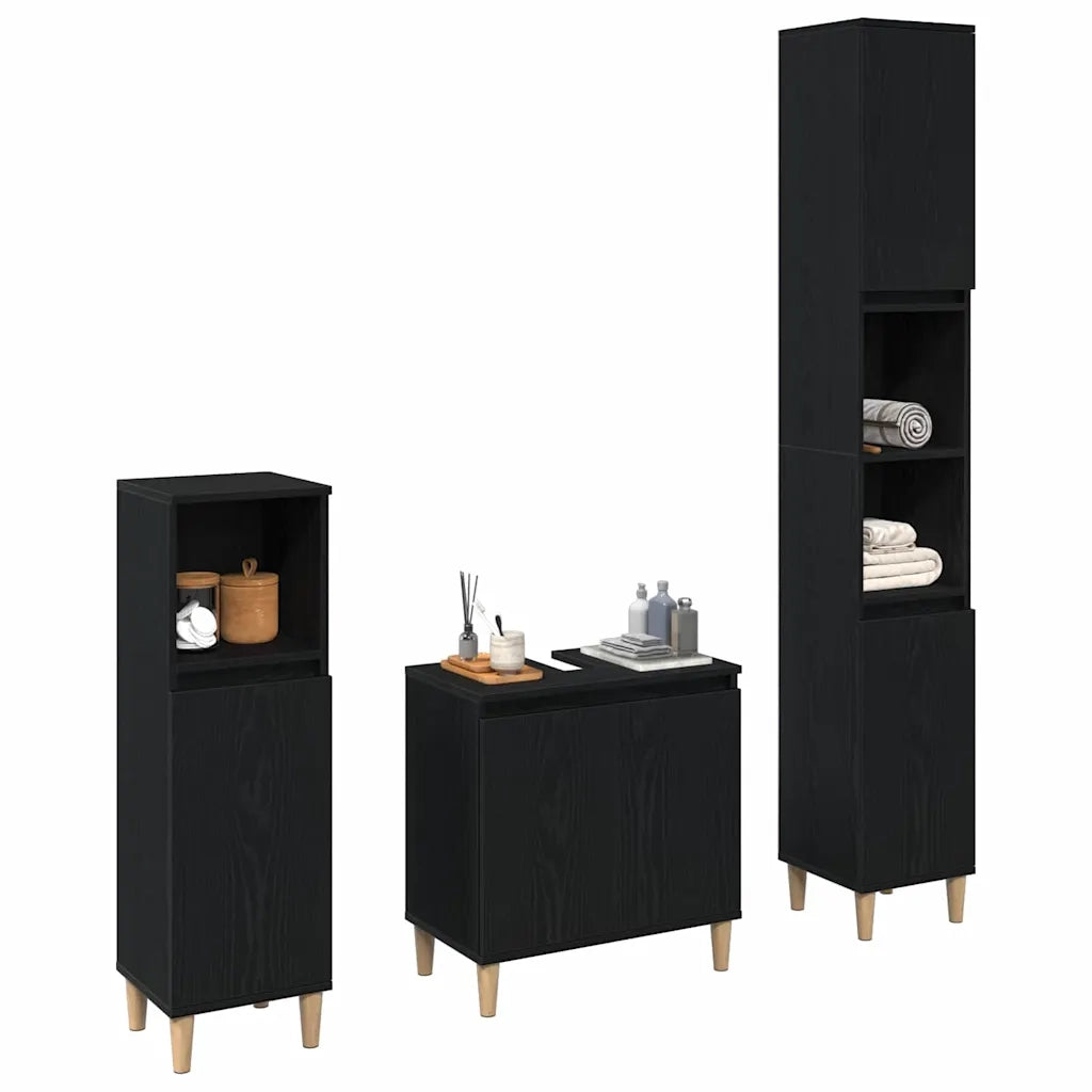 Set di mobili per il bagno Montaggio a parete 3 pcs Rovere Nero 3333088