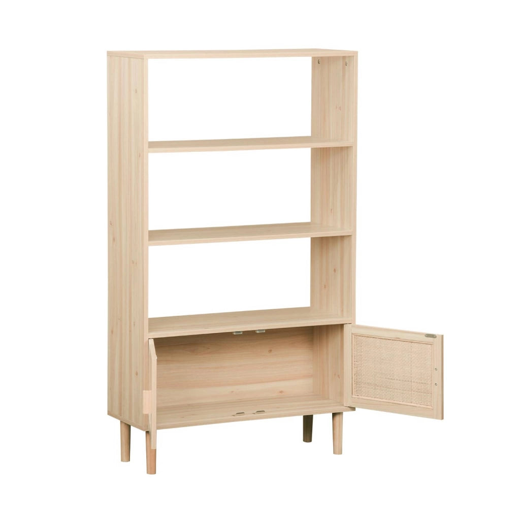 Libreria con canna ed effetto legno, 3 livelli, 2 ante, marrone