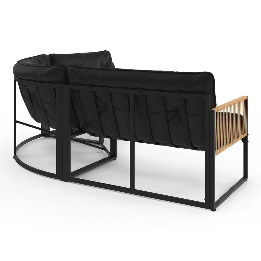 IDMarket - Set di mobili da giardino bassi RIO a 6 posti con struttura in metallo e corde effetto rattan e cuscini neri