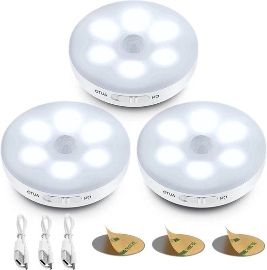 Sensore di Movimento Lampada da Tavolo Portatile - Lampada da Terra LED per Illuminazione di Cassetta, Scale, Corridoi, Cucina, Garage - 3 Pezzi.