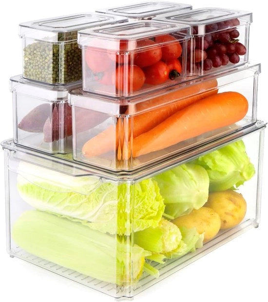 Set di organizzatori per frigorifero da 7 scatole ripiegabili con coperchio e maniglia per cucina, armadi, bagni - privo di BPA.