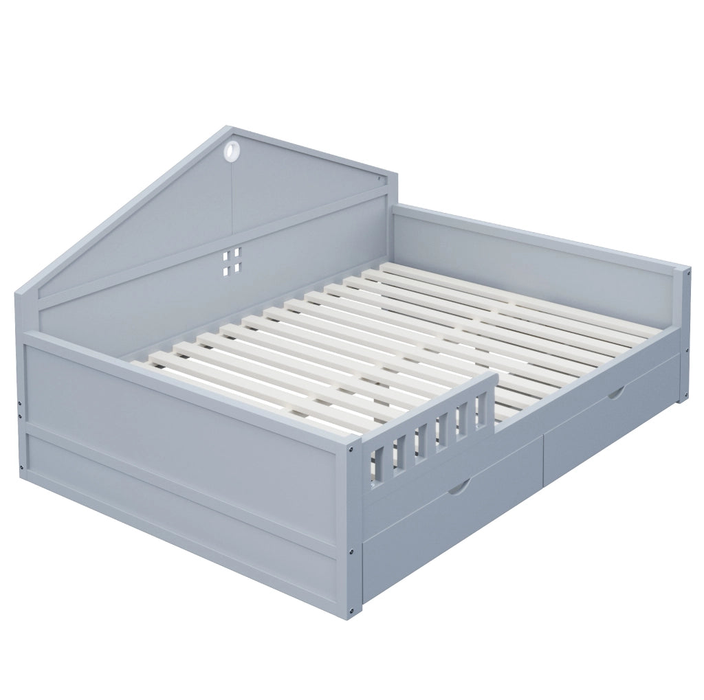 Letto 140x200 cm con LED e cassetti; grigio