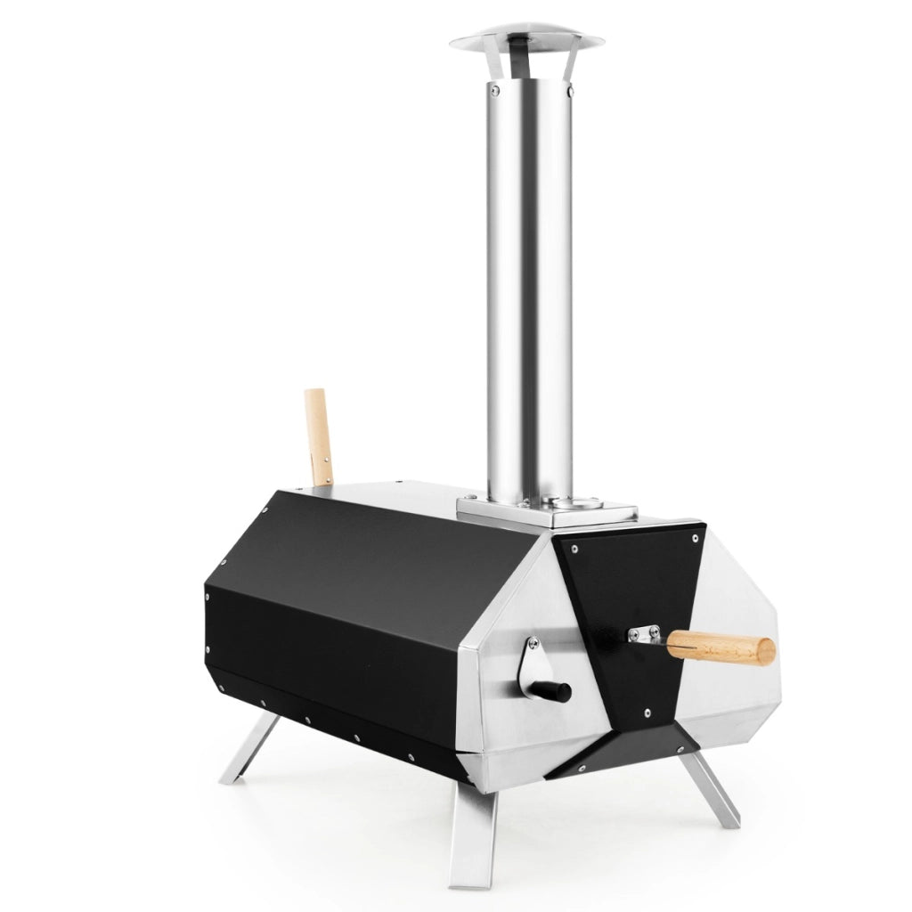 Forno per pizza in acciaio inox con pietra per pizza gambe pieghevoli, Grill a legna portatile per pizza Nero-Strumenti cucina