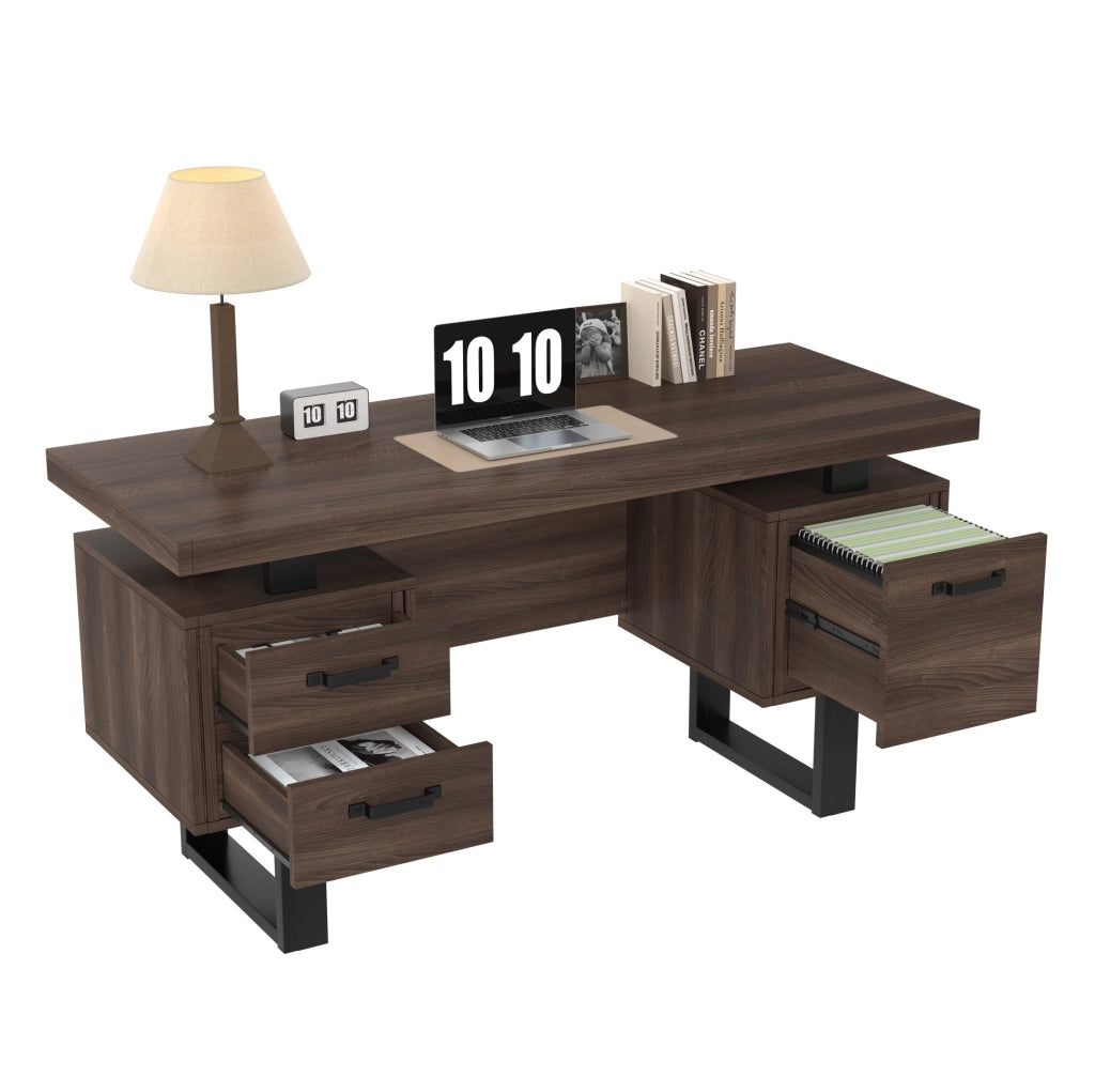 Scrivania da ufficio 135 x 54 cm con cassetti e vano raccoglitori