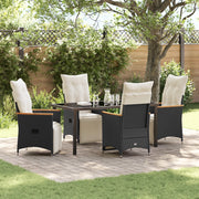 Set da pranzo da giardino da 5 pezzi con cuscini in rattan polimerico nero