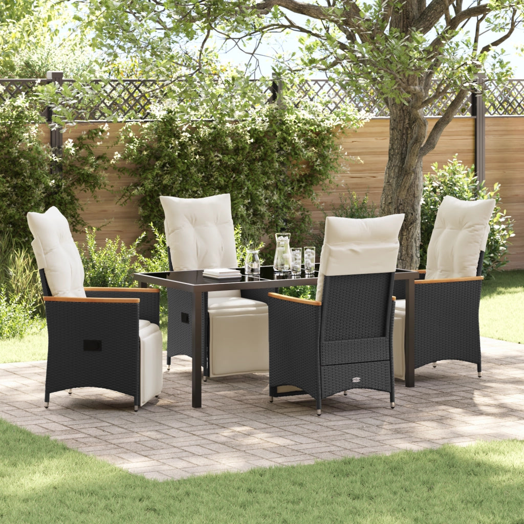 Set da pranzo da giardino da 5 pezzi con cuscini in rattan polimerico nero