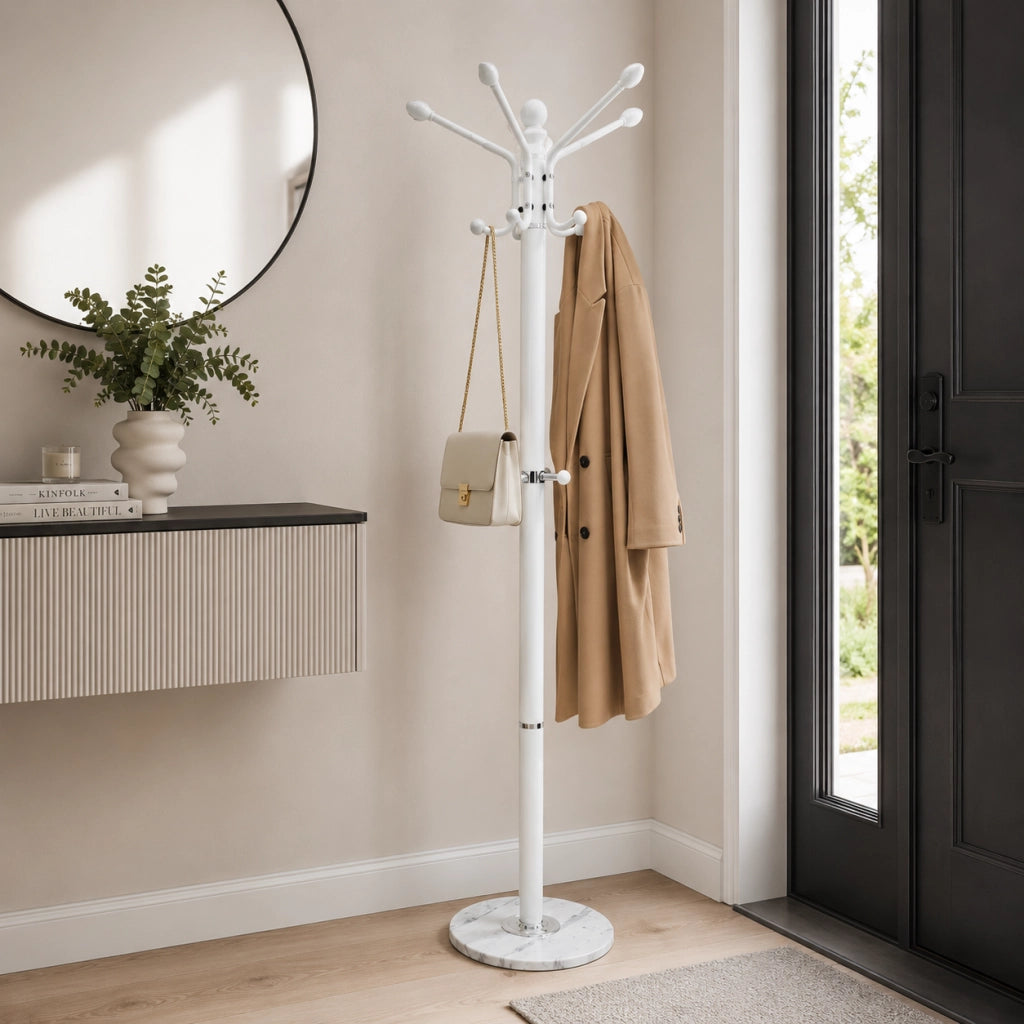 Appendiabiti in Metallo con Base in Pietra Bianco 174 cm Moderno con 16 Ganci