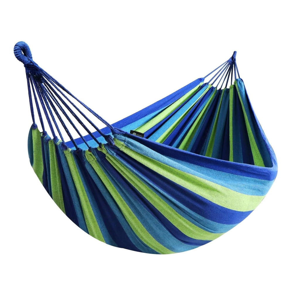 Amaca Per Campeggio E Giardino Con Borsa Portaoggetti Cinghie E Moschettoni Inclusi Design Anti Ribaltamento Cotone Robusto Portata 300 Kg 270 x 150 Cm Blu