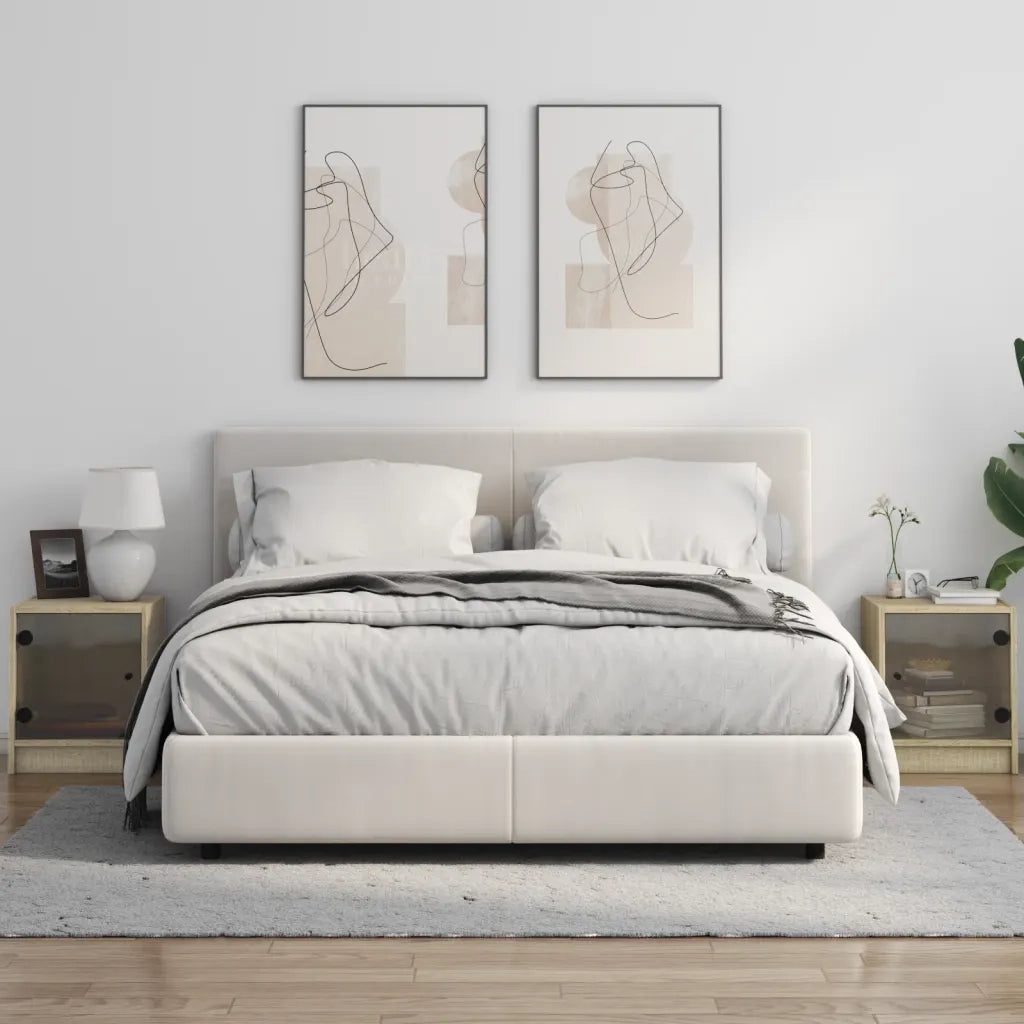 Comodini con Ante in Vetro 2pz Rovere Sonoma 35x37x42 cm 836348