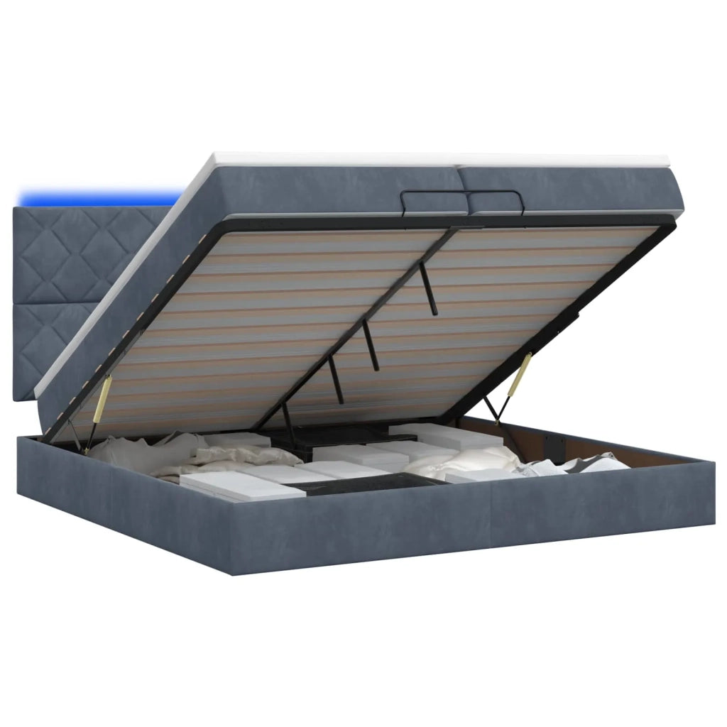 Letto Ottomano con Materasso e LED Grigio Scuro 200 x 200 cm 3458398