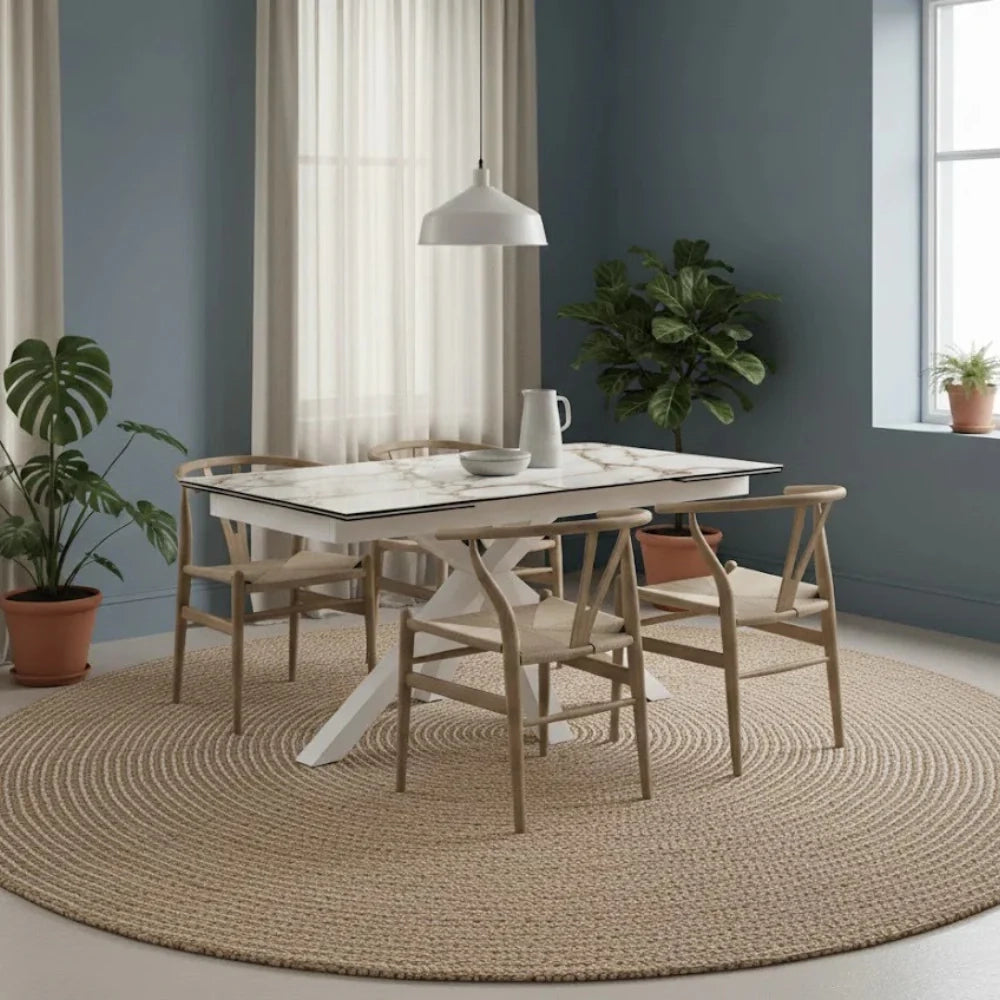 Tavolo da pranzo allungabile in ceramica effetto marmo calacatta Guernica 160-240x90 cm fino a 10 posti | Duzzle