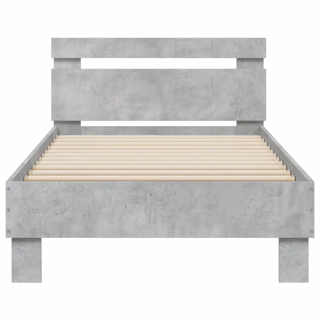 Letto singolo | Letto per adulti | Giroletto Testiera Grigio Cemento 90x200 cm Legno Multistrato