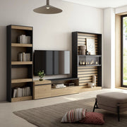 Mobile TV, Soggiorno, 320x35x186cm, Camino elettrico, colore Rovere e nero RF2599