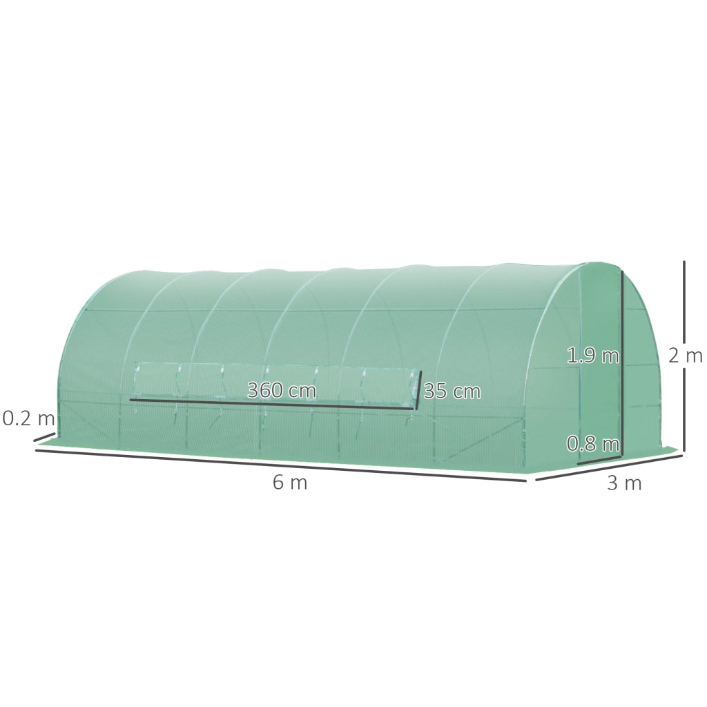 Serra per Orto a Tunnel con Porta e 8 Finestre, Serra da Giardino in PE e Metallo Zincato, per Coltivazaione Piante, 600x300x200cm
