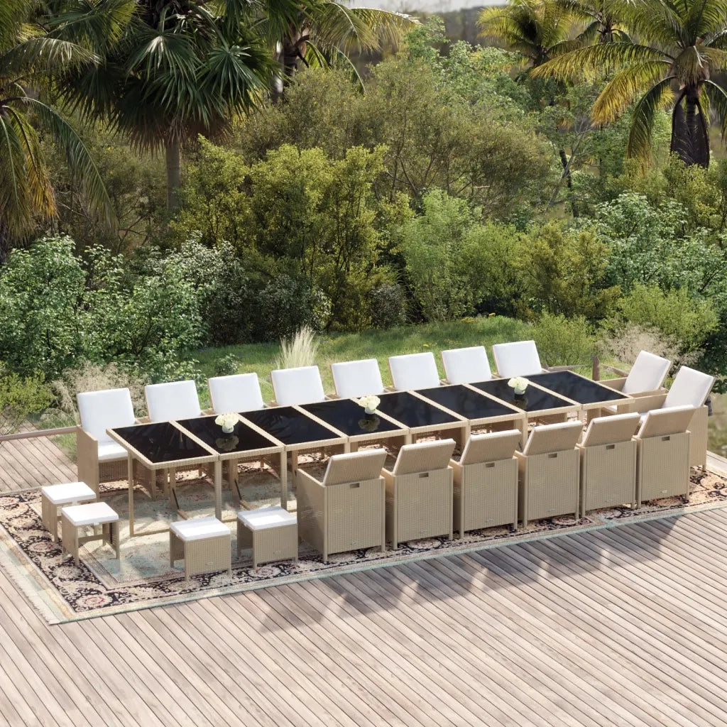 Set da Pranzo per Giardino 21pz con Cuscini in Polyrattan Beige cod mxl 35994