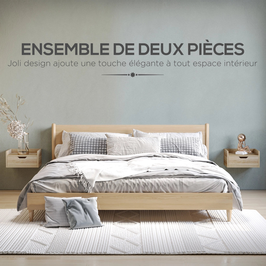 Comodino sospeso set 2 pezzi ¨C Xylo ¨C legno effetto naturale con cassetto 40x30x19,5 cm